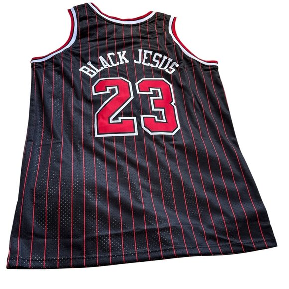 Retro Drip BLACK JESUS #23 Michael Jordan Chicago Homage Basketball Jersey sz L - Picture 1 of 4
